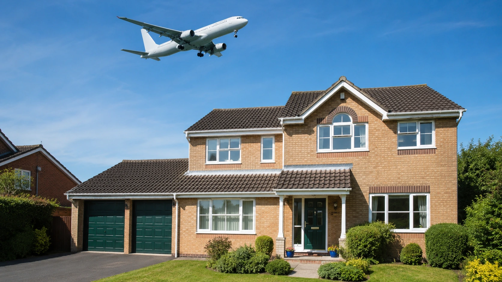 Rénovation et travaux ArchiÉco dans le Val‑d’Oise, avion en approche d’aéroport